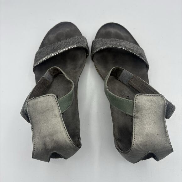Naot Sandals Womens‎ Size 9 EU 40 Pixie Silver Green Leather Ankle Strap Wedge - Picture 5 of 9